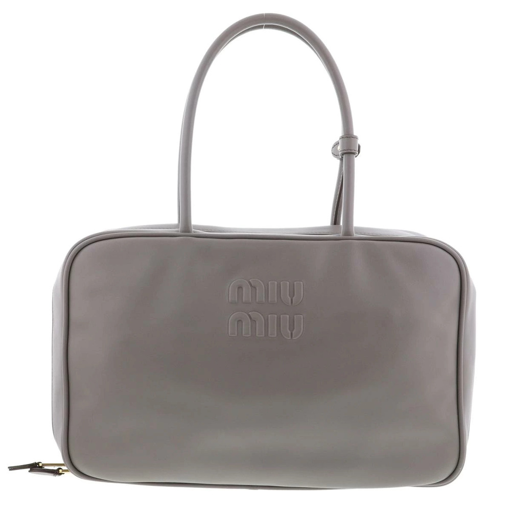 Miu Miu Handbag Beau Calf Leather Gray Embossed Boston Bag